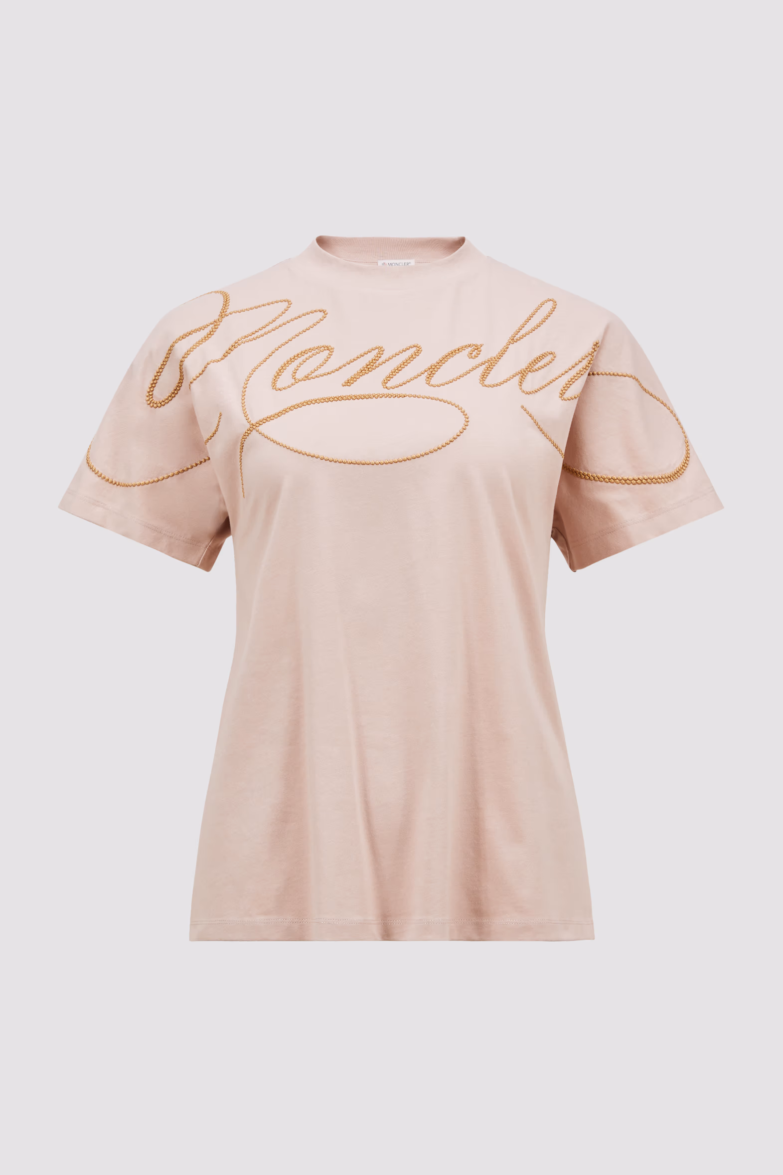Embroidered Cursive Logo Cotton T-Shirt Women Rose Pink Moncler 2